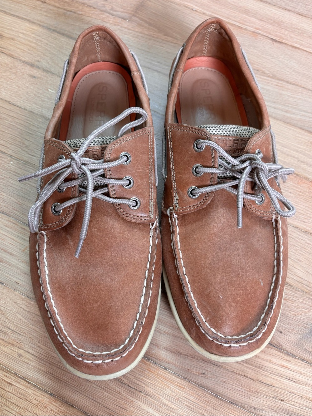 Sperry Top-Sider Men’s Leather Boat Shoes Brown Tan Lace UpShoes 11.5 Extra Wide